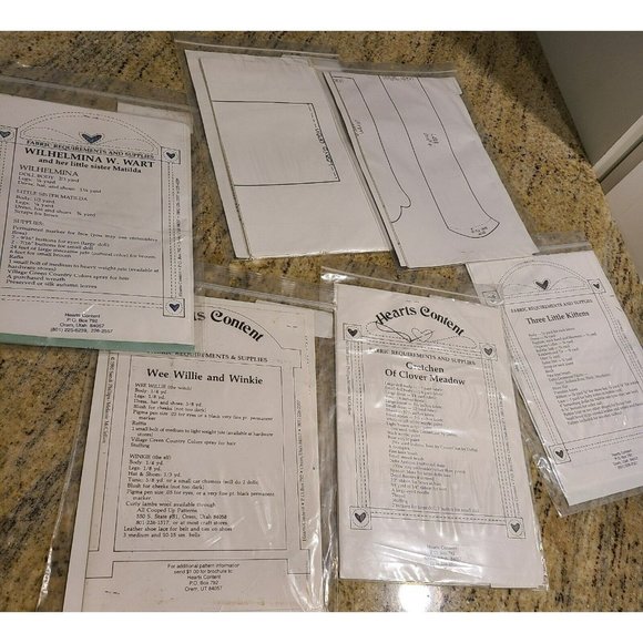 Vtg Hearts Content SEWING Doll PATTERNS Lot of 6. Wilhelmina Wee Willy Kittens - Picture 8 of 8